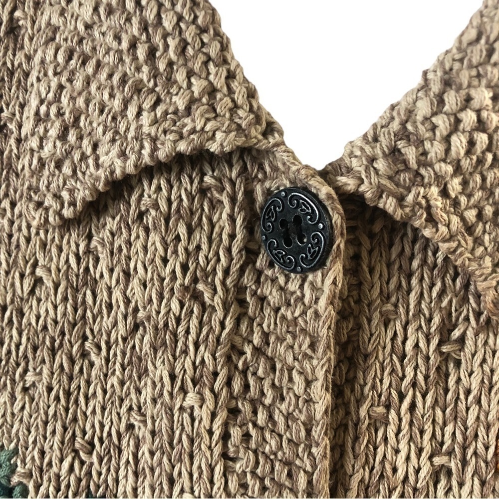 Bushwacker Ramie Cotton Cardigan Women L Oatmeal with Multicolor Floral - Picture 2 of 14